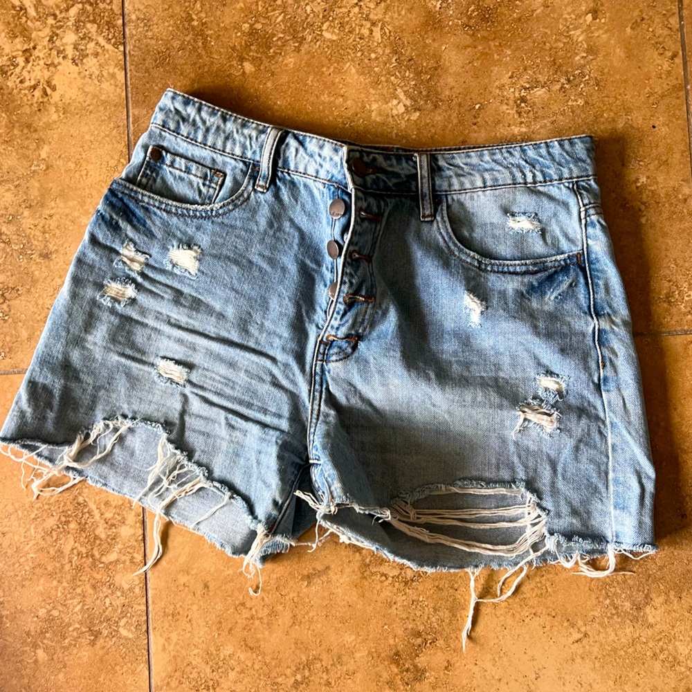 Stylish Distressed Jean Shorts with buttons